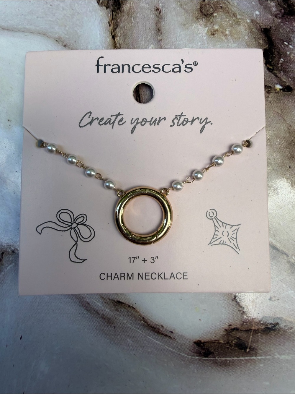Francesca's Collections Gold Circle Pendant Necklace with White Pearls